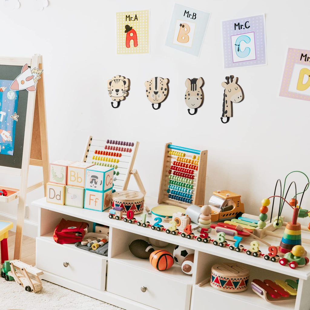 4 Pcs Safari Animal Wall Hooks Decorative Wall Hooks Kids Wall Hooks Decorative Wooden Jungle Animal Wall Hooks Animal Nursery H