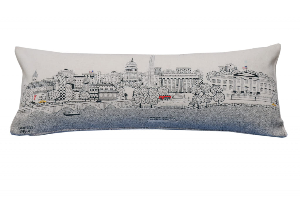 HomeRoots Cream 35' White Washington DC Daylight Skyline Lumbar Decorative Pillow