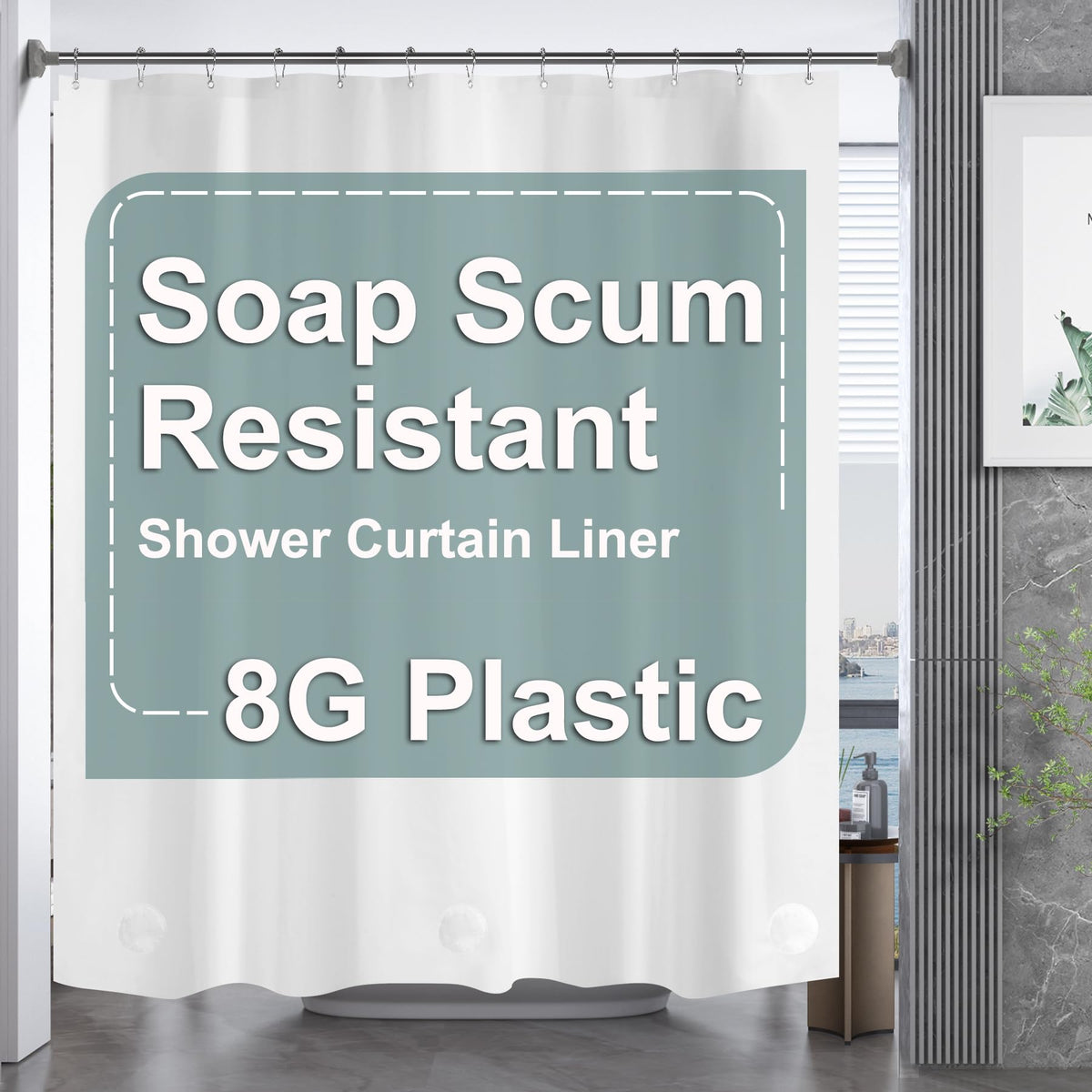 Amazerbath Plastic Shower Curtain, 72 X 72 Inches Peva Heavy Duty White Shower Curtain, Waterproof Heavy Weight Thick Bathroom C