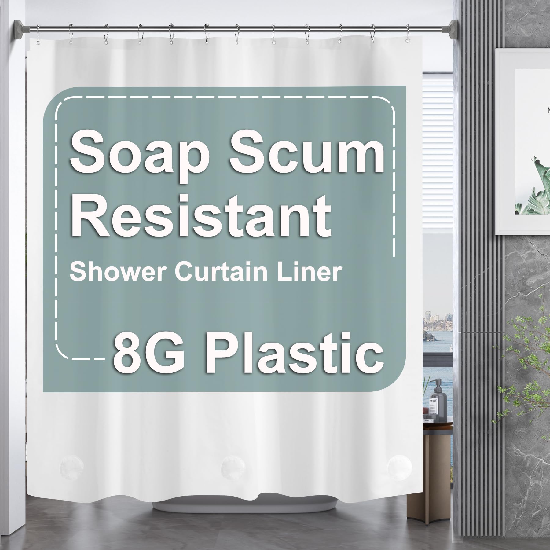 Amazerbath Plastic Shower Curtain, 72 X 72 Inches Peva Heavy Duty White Shower Curtain, Waterproof Heavy Weight Thick Bathroom C