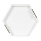 Kate And Laurel Lipton Modern Hexagon Tray, 18 X 18, White And Silver, Decorative Tray For Storage And Display