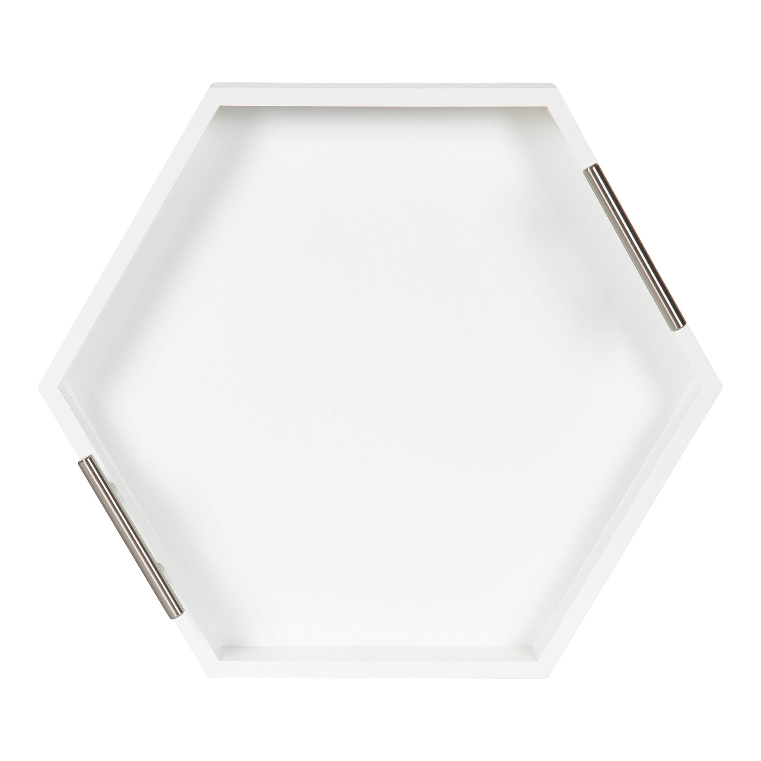 Kate And Laurel Lipton Modern Hexagon Tray, 18 X 18, White And Silver, Decorative Tray For Storage And Display