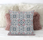 HomeRoots Muted Green Grey Indigo 16â€ Pink Gray Paisley Zippered Suede Throw Pillow