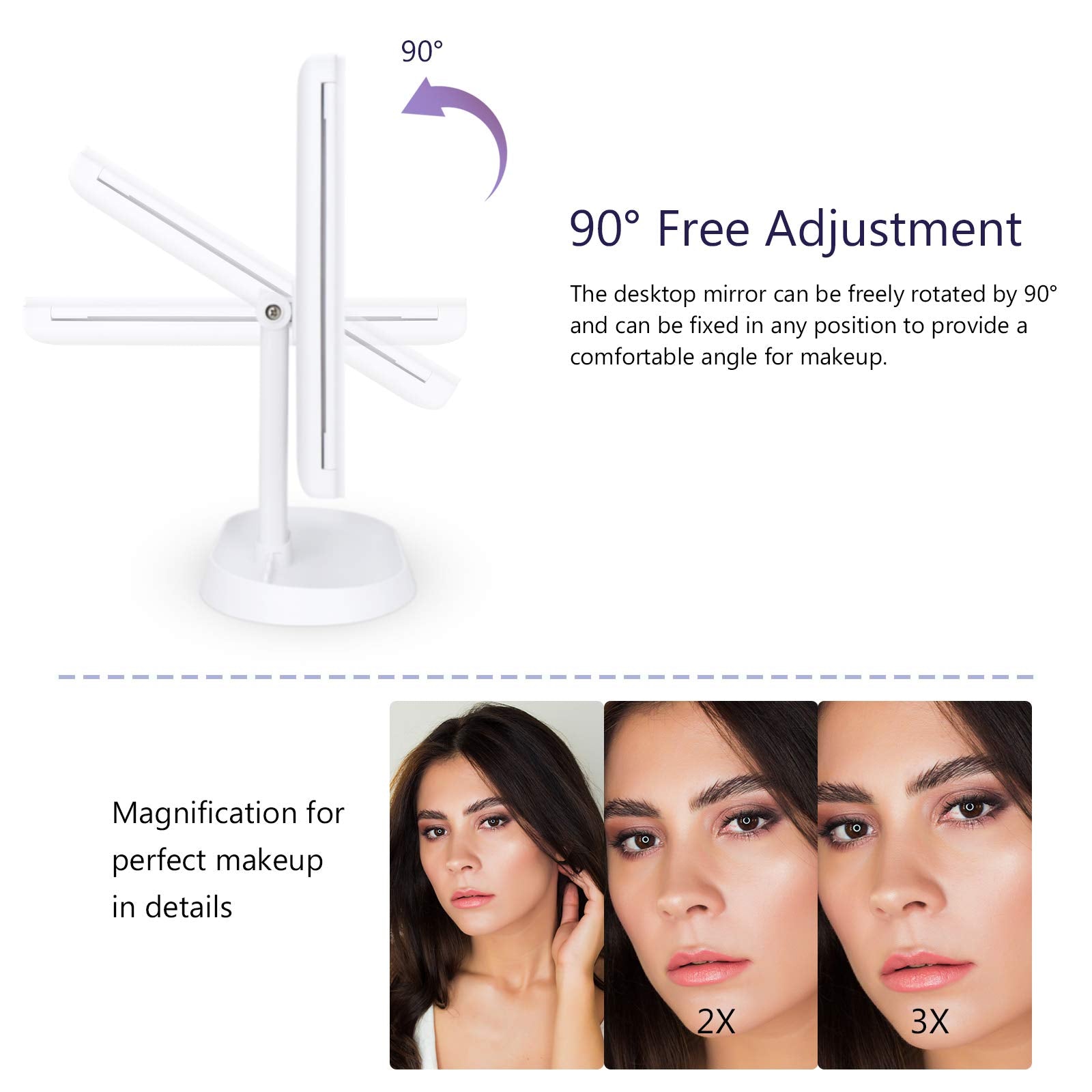 Deweisn Trifold Lighted Vanity Makeup Mirror With 21 Leds Lights,1X/2X/3X Magnification And Touch Screen Dimming,Two Power Suppl