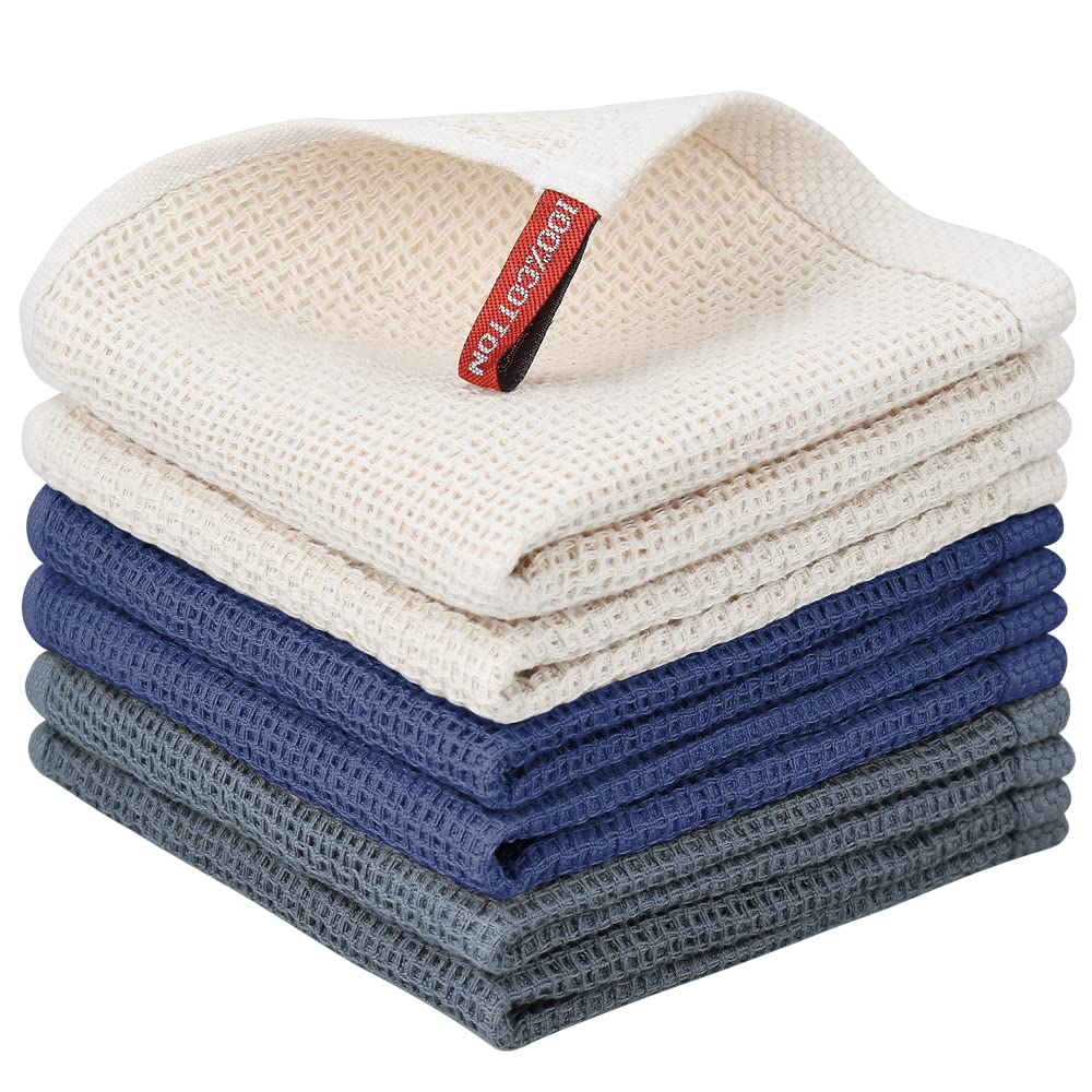 Nialnant 100% Cotton Dish Cloths for Washing Dishes,6 Pack Soft Absorbent Kitchen Towels and Dishcloths Sets,Quick Drying Dish R