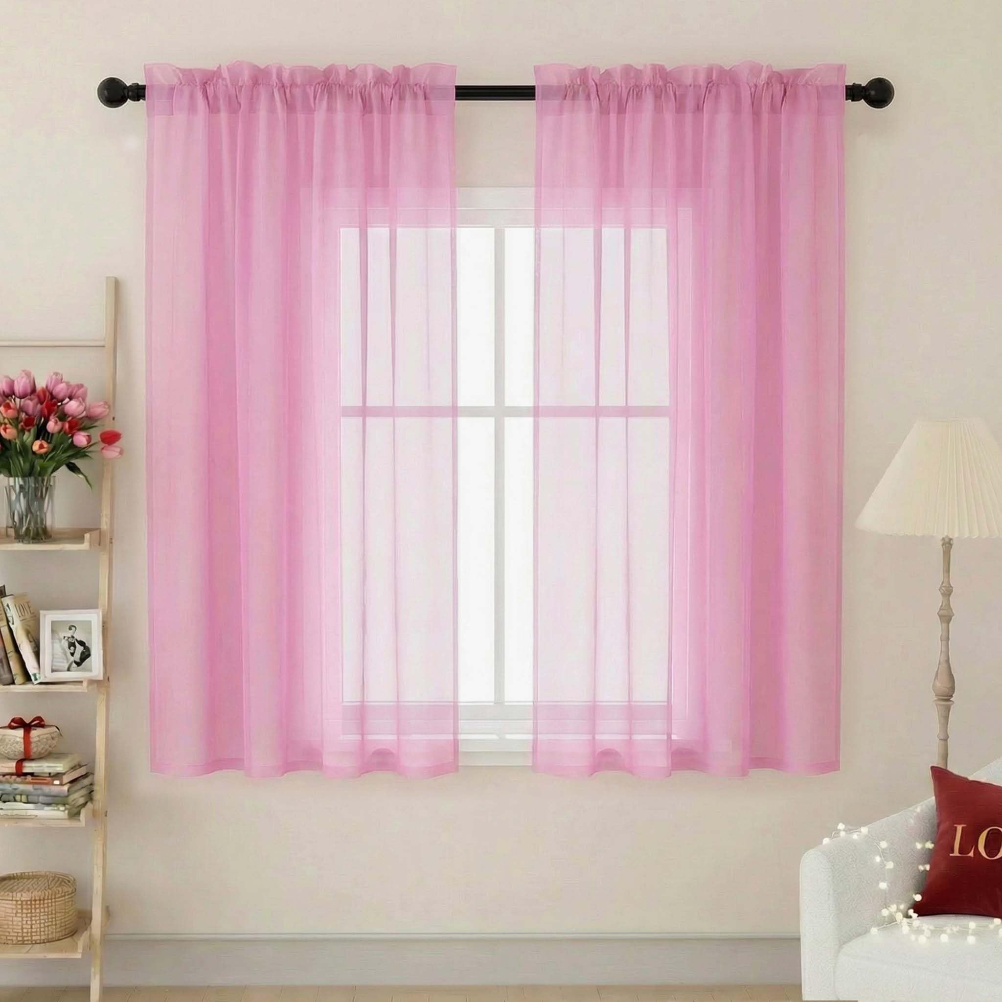 WelvetBLK Sheer Pink Curtains for Bedroom Living Room 63 Inch Length 2 Panels, Airy Soft Light Filtering Sheer Dining Room Curta