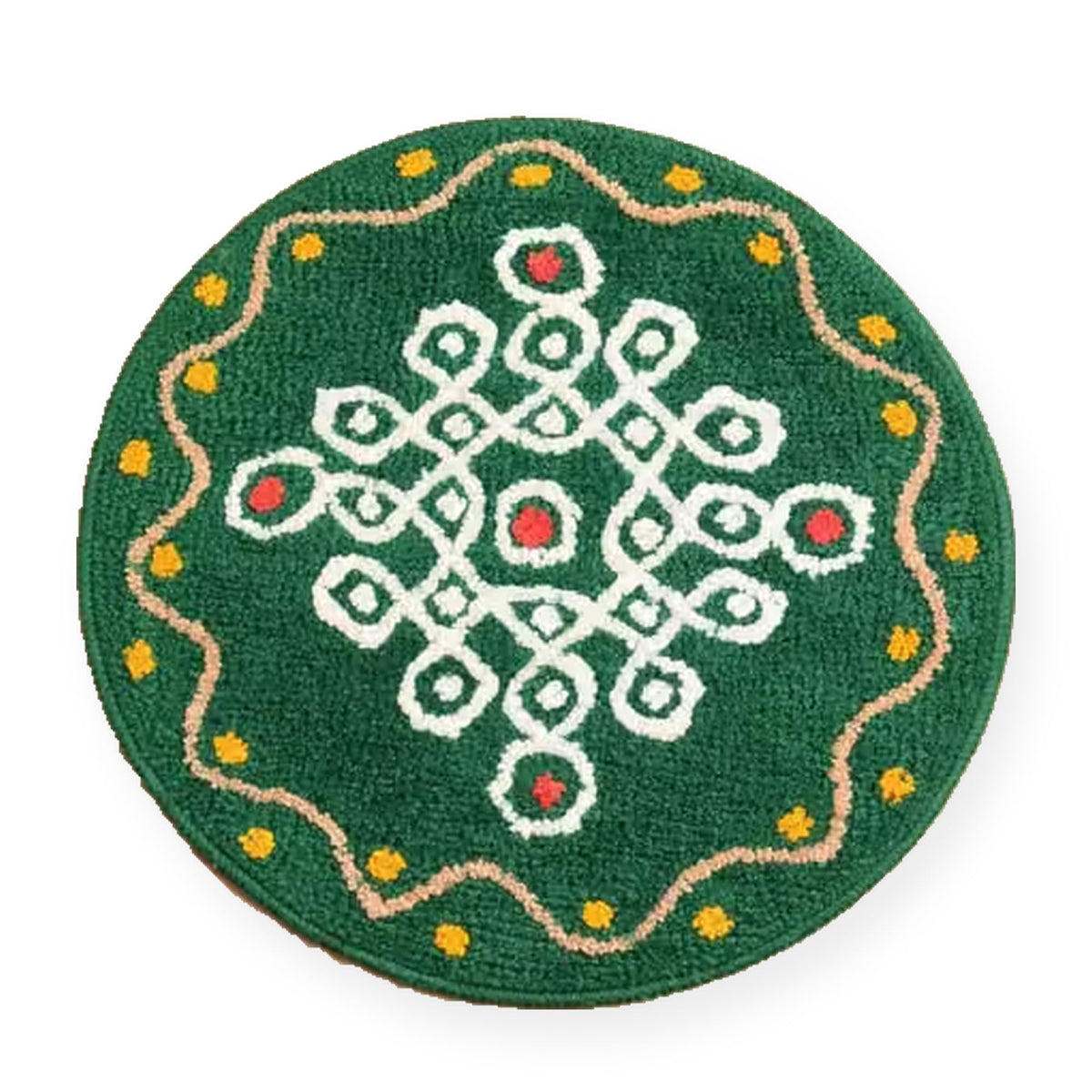 Round Rangoli Door Mat for Home Entrance | Anti Slip Soft Plush Microfiber Floor Rug | Decorative Washable Carpet for Living Roo