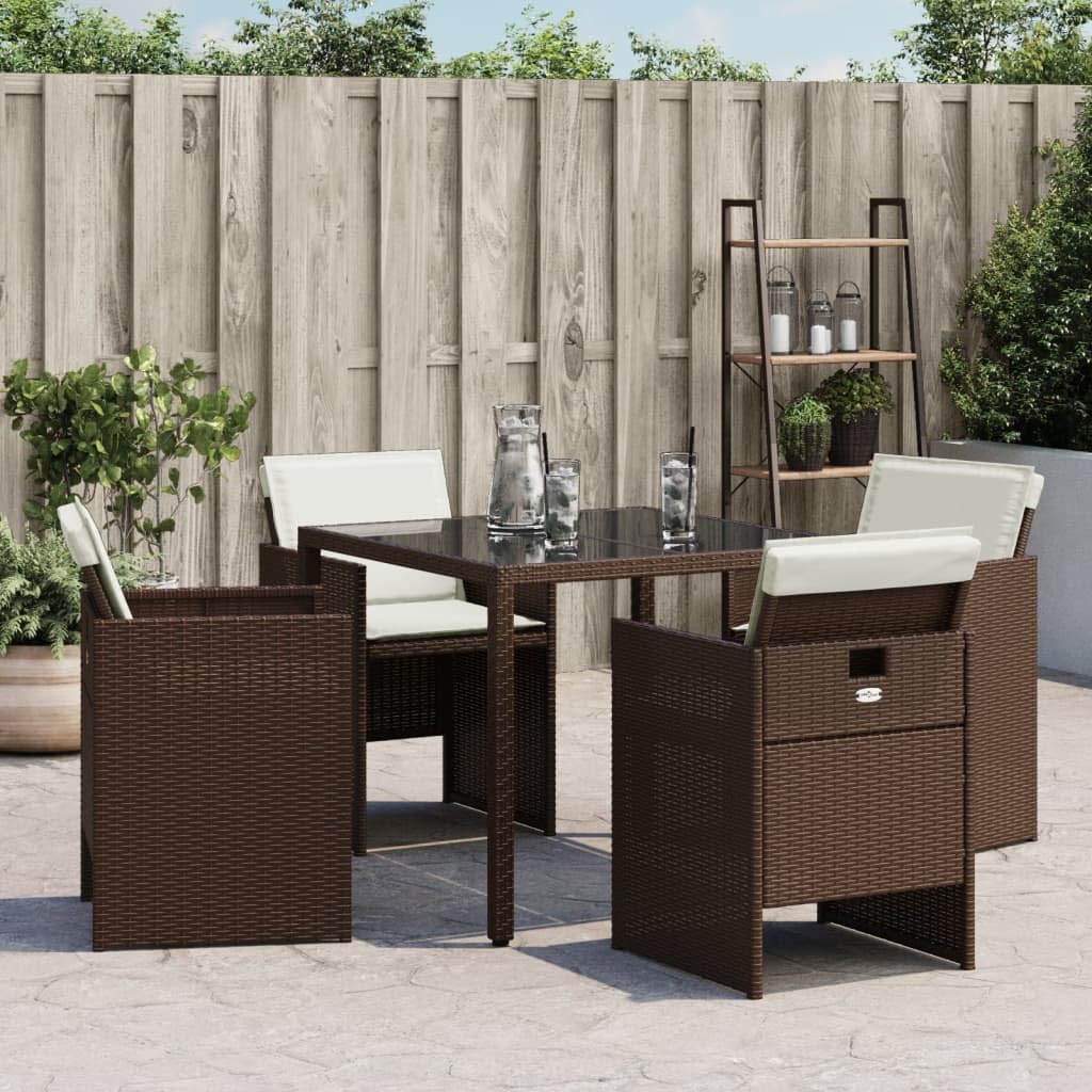 vidaXL Patio Chairs Outdoor Furniture Set 4 Pcs - Brown PE Rattan Chairs with Cushions - Compact Folding Garden Seating