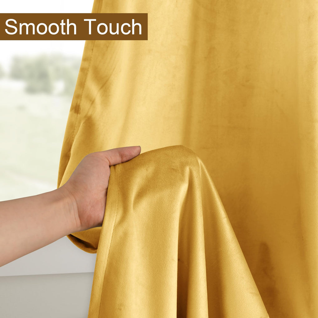 Dwcn Velvet Curtains 84 Inches Long - Yellow Room Darkening Privacy Protect Window Treatments With Tiebacks Thick Grommet Tieabl