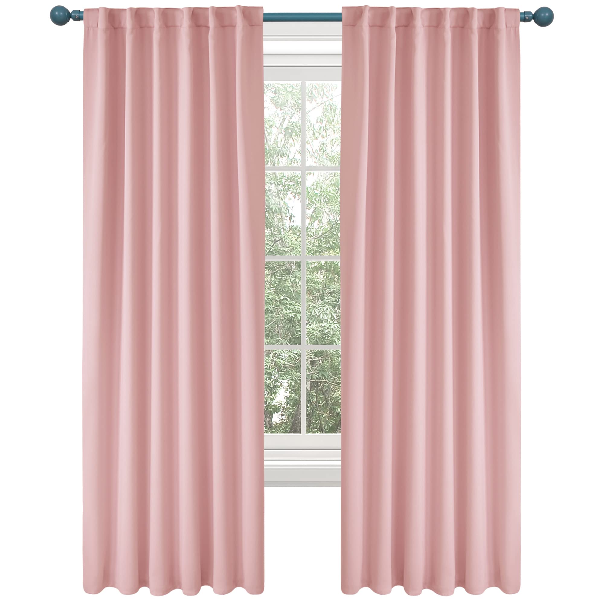 Deconovo Extra Long Blackout Curtains, Back Tab And Rod Pocket Thermal Insulated Room Darkening Curtains For Bedroom - 52X108 Inch, Coral Pink, 2 Panels