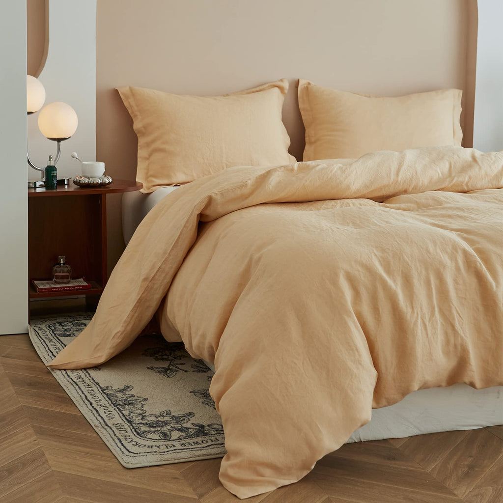 Simple&Opulence 100% Linen Duvet Cover Set, 3 Pcs Pure Natural French Flax Sand Duvet Cover King Size, Breathable Soft Comfy Lin