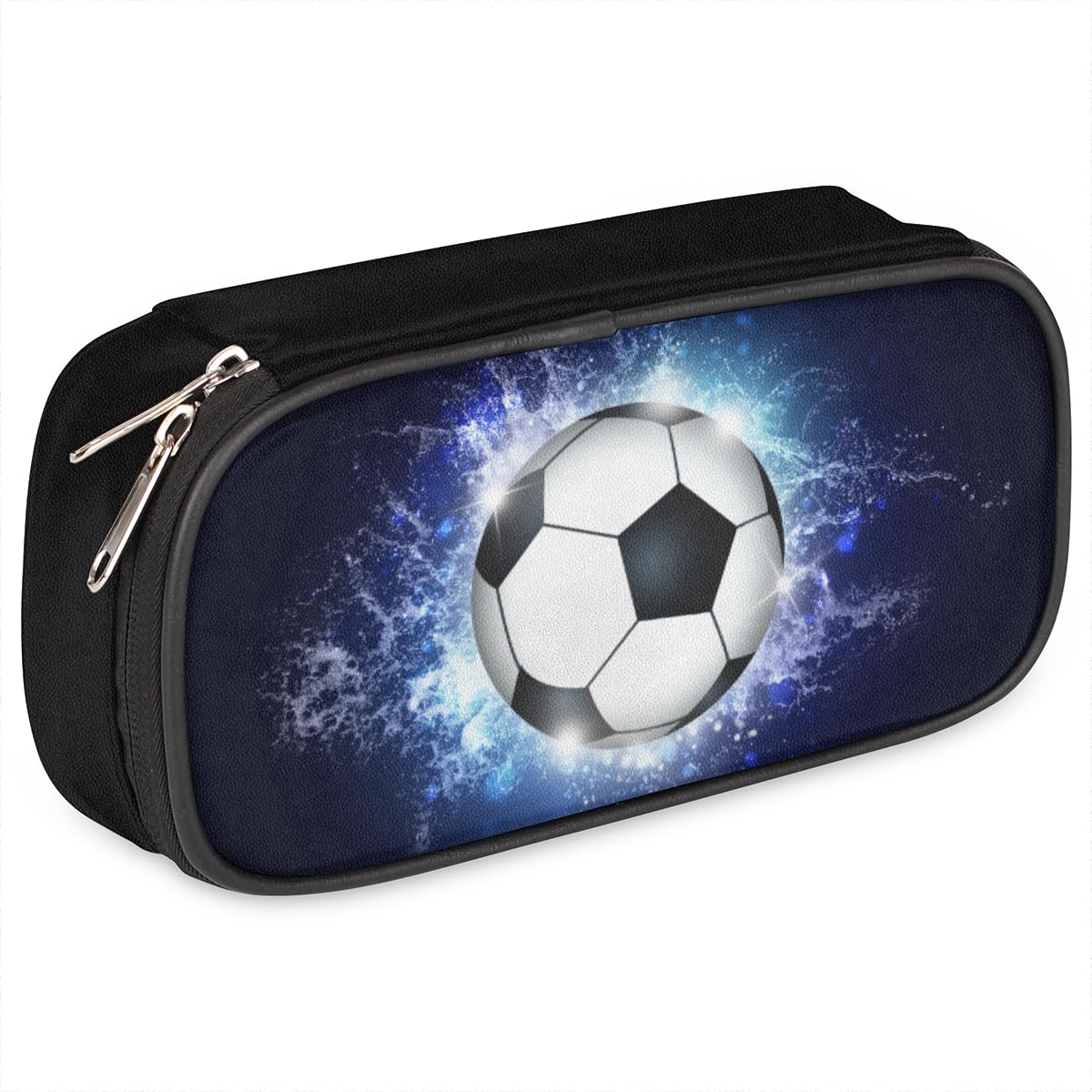 Soccer Ball Pencil Case Pen Holder Blue Sports-Themed Large Capacity Black Stationery Organizer Pencil Bag With Zipper For Boys