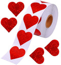 Valentines Glitter Red Heart Stickers - 1.5' Heart Decorative Labels 500 Per Roll, Valentine'S Day Love Decorations For Wedding