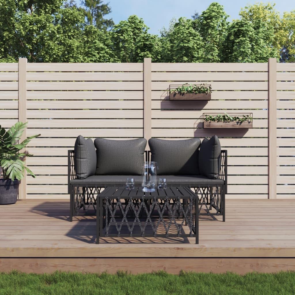 vidaXL Modern 3 Piece Patio Lounge Set - Anthracite Steel Frame with Woven Fabric -Comfortable Garden Outdoor Lounge Set with Cushions - Flexible and Sturdy