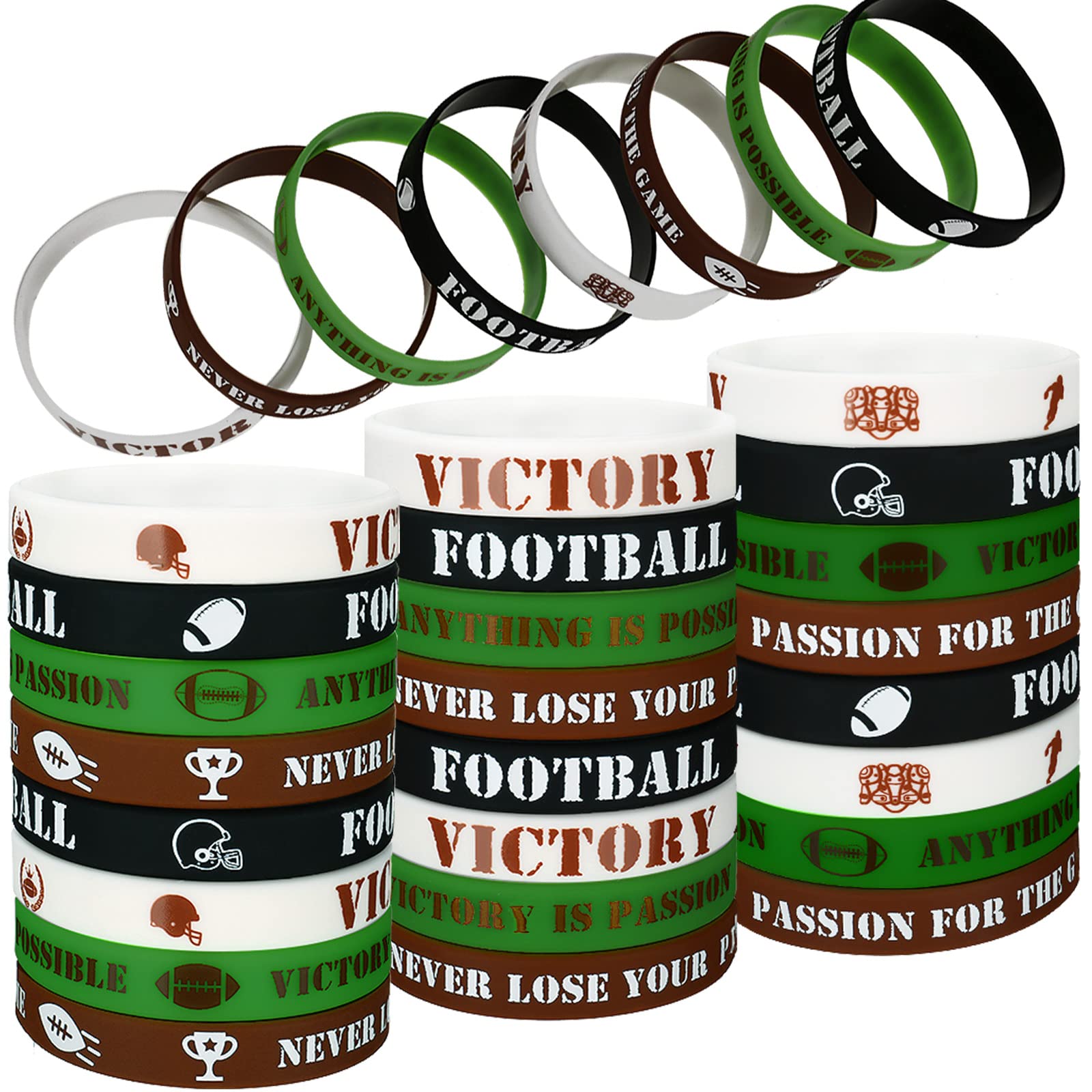Skylety 48 Pcs Football Silicone Bracelets Motivational Rubber Wristband Football Party Favors Sport Theme Birthday Party Suppli