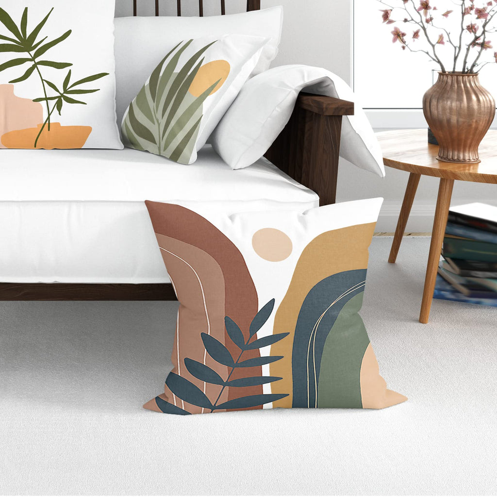Comminy Abstract Boho Pillow Covers 18X18 Set Of 6,Rustic Sunset Leaves Throw Pillow Cover,Minimalist Modern Pillow Case For Cou