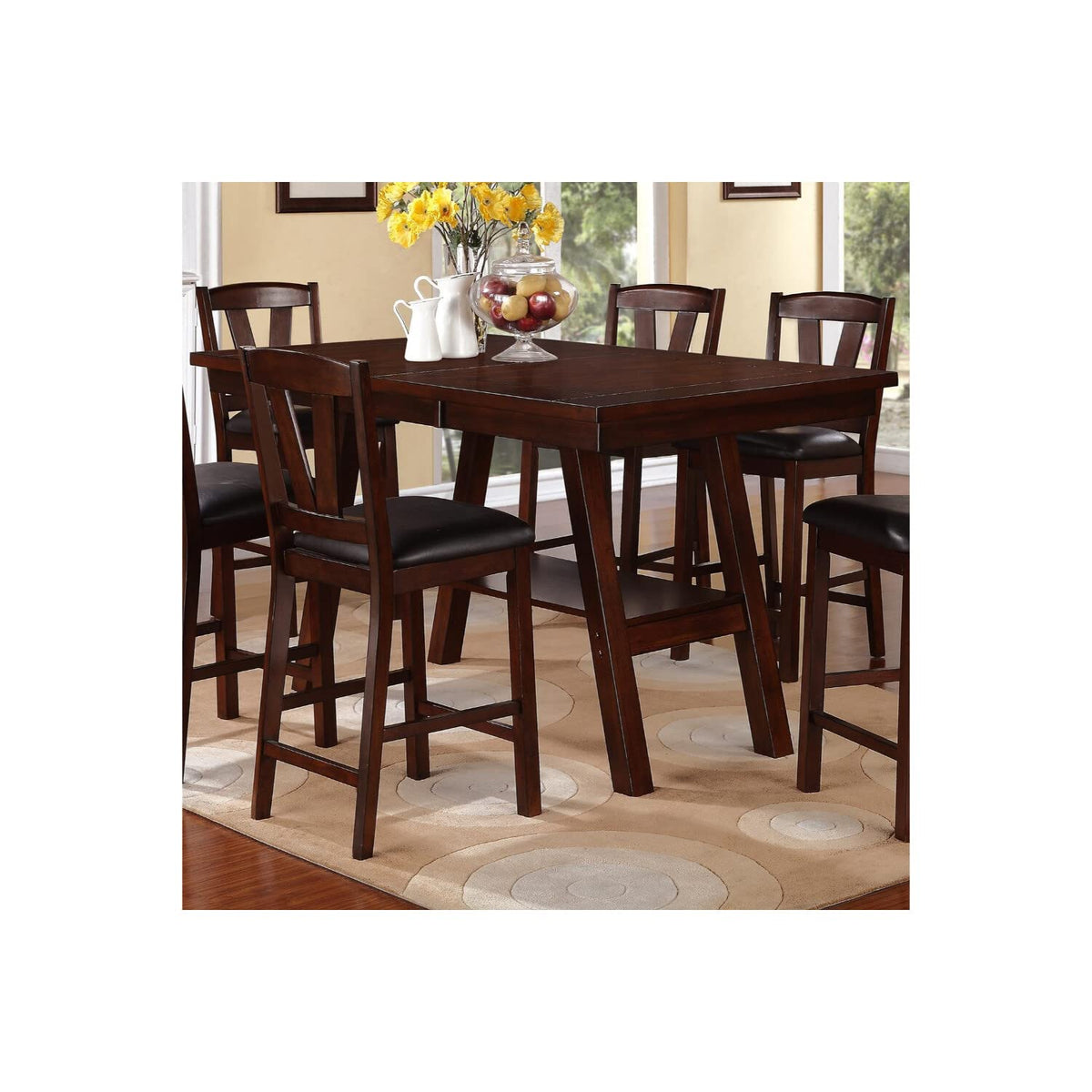 Benjara Rubber Wood Counter Height Table, Brown