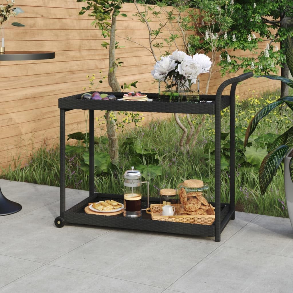 vidaXL Spacious Serving Bar Cart - Poly Rattan Construction with Durable Steel Frame - Indoor/Outdoor Use - Easy to Assemble