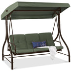 Best Choice Products 3-Seat Outdoor Large Converting Canopy Swing Glider, Patio Hammock Lounge Chair For Porch, Backyard W/Flatbed, Adjustable Shade, Removable Cushions - Midnight Green