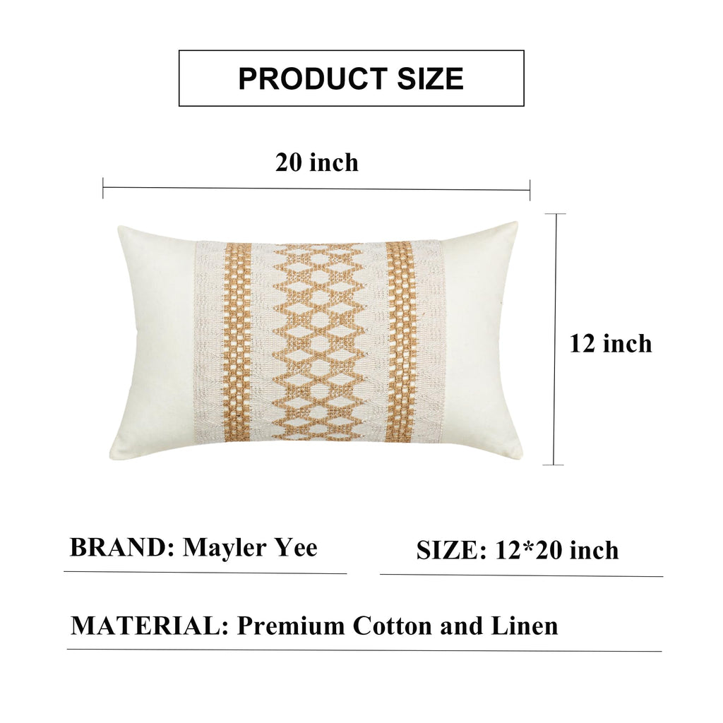 Mayler Yee Throw Pillow Covers 12 X 20 Inch 1Pc For Farmhouse Living Room, Cotton & Burlap Textured Striped Woven Boho Pillow Co