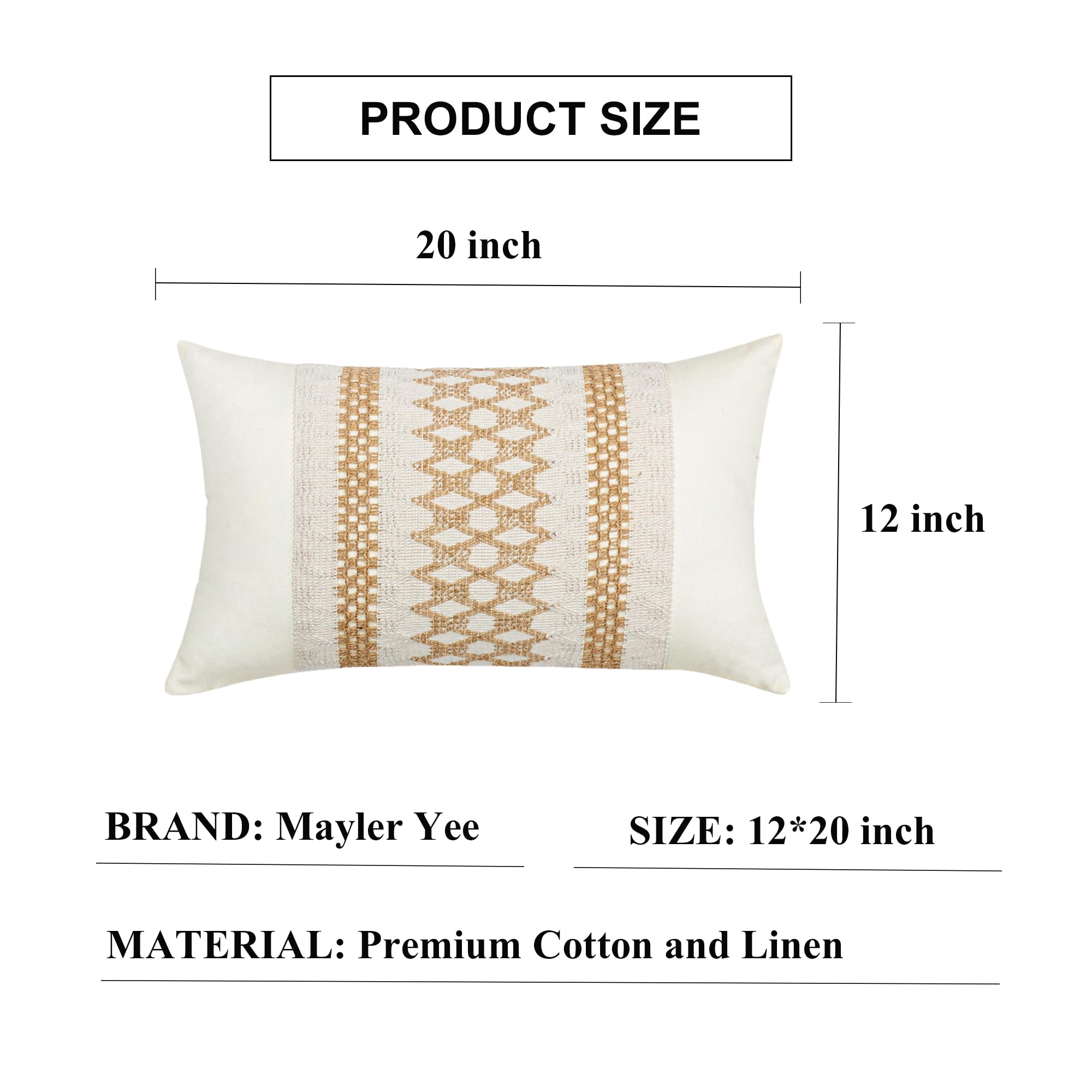 Mayler Yee Throw Pillow Covers 12 X 20 Inch 1Pc For Farmhouse Living Room, Cotton & Burlap Textured Striped Woven Boho Pillow Co