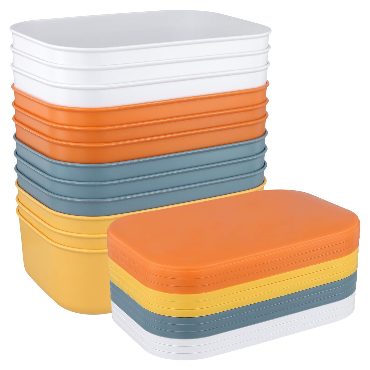 ZEONHAK 12 Pack Small Plastic Bins with Lids, 10 x 7 x 3 Inch Stackable Pantry Organizer Containers, MultiColor Shallow Storage