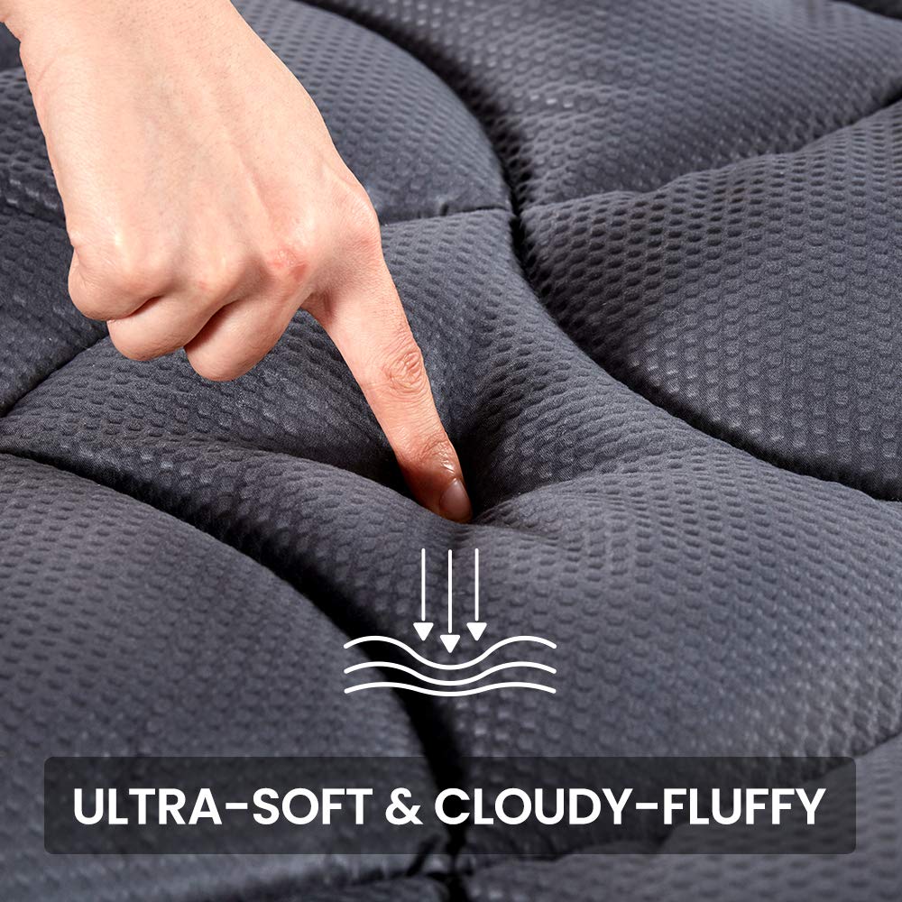 Sleep Zone Full Size Cooling Mattress Pad For Double Bed, Premium Zoned Quilted Mattress Topper, Wrap Around Mattress Protector Cover, Machine Wash Durable, Deep Pocket 8-21 Inch (Grey, Full)