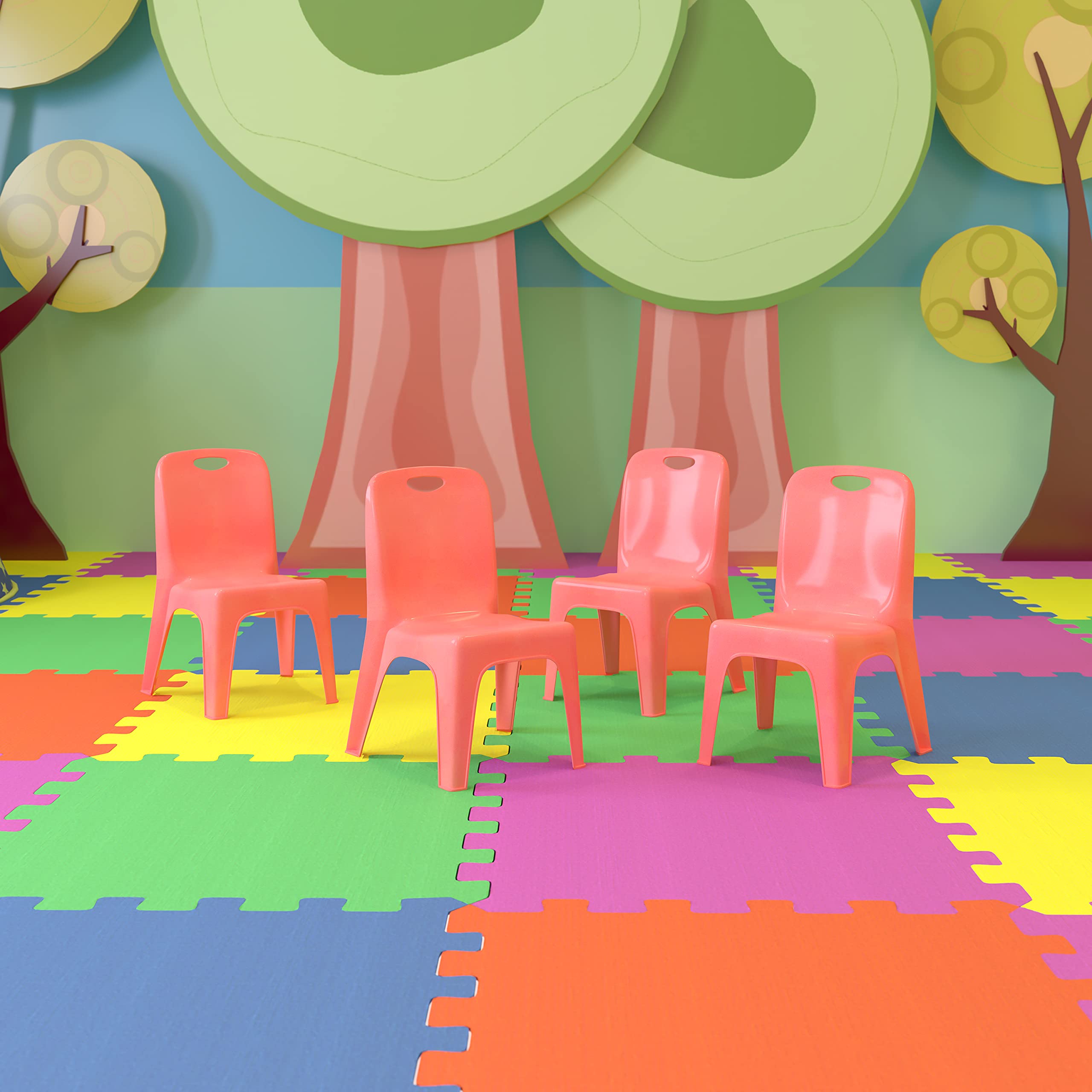 Flash Furniture Whitney 4 Pack Red Plastic Stackable School Chair with Carrying Handle and 11'' Seat Height