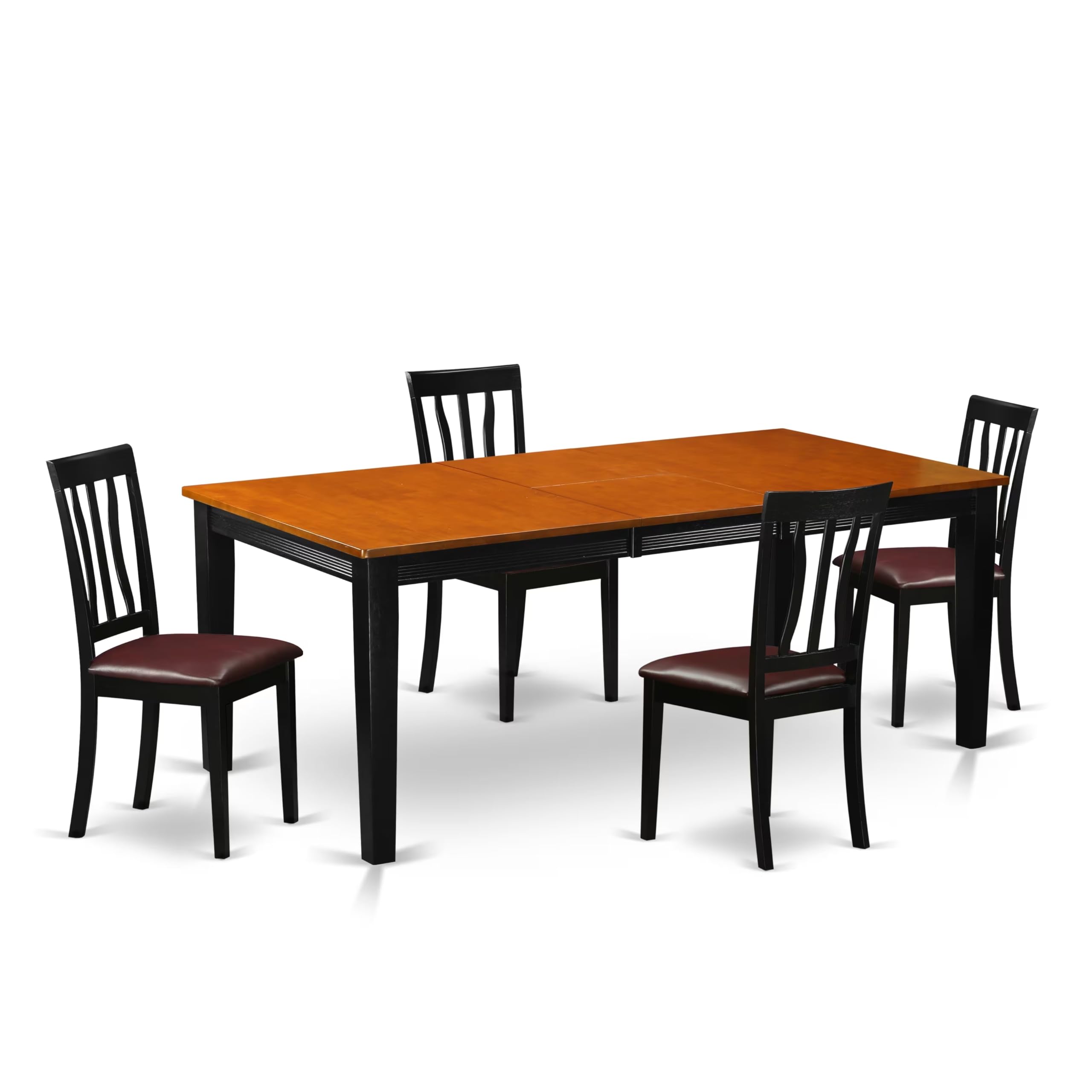 East West Furniture QUAN5-BCH-LC 5 Piece Dining Set Includes a Rectangle Dining Room Table with Butterfly Leaf and 4 Faux Leather Upholstered Chairs, 40x78 Inch, Black & Cherry