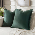FUTEI Army Green Boho Throw Pillow Covers with Tassels 22x22 Inch Set of 2,Soft Velvet Decorative Cushion Case,Home Decor for Co