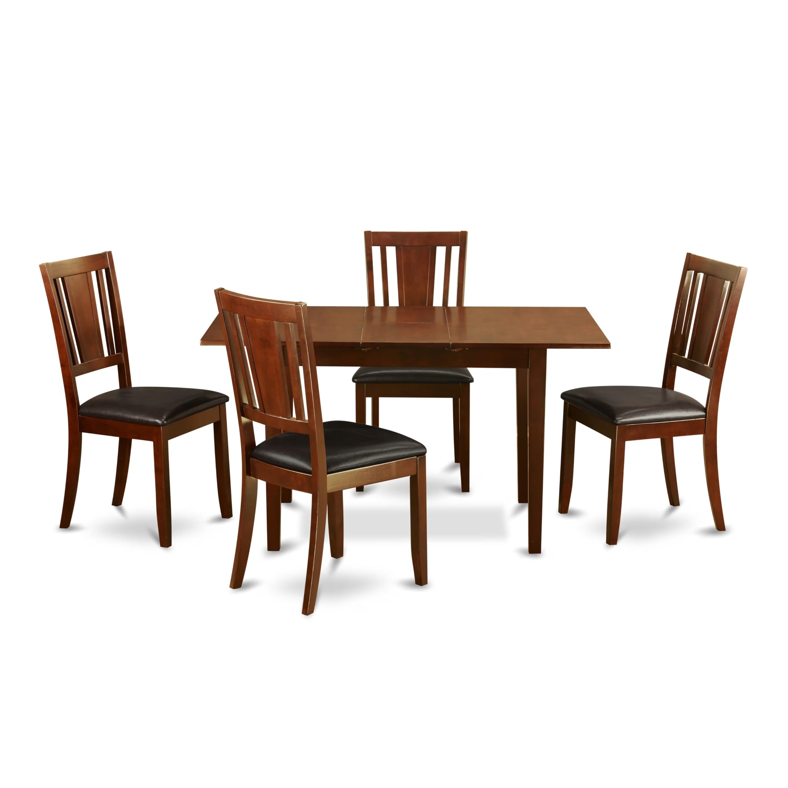 East West Furniture Norfolk 5 Piece Kitchen Set for 4 Includes a Rectangle Dining Room Table with Butterfly Leaf and 4 Faux Leather Upholstered Chairs, 32x54 Inch, Mahogany