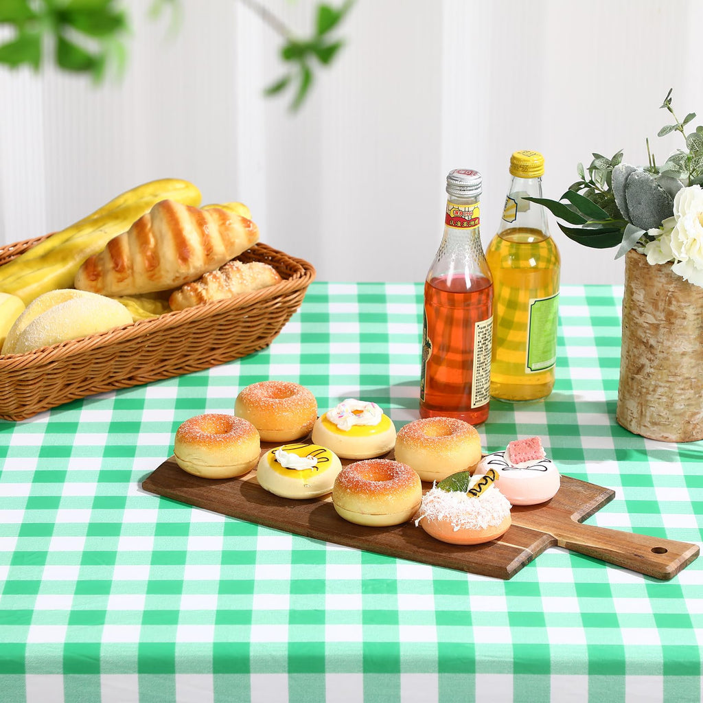 3 Pcs Plastic Picnic Table Cover Checkered Tablecloth Fitted Rectangular Table Cloth 30 X 72 Inch Vinyl Waterproof Flannel Backed With Elastic Rim For Indoor Outdoor Picnic Party(Green And White)