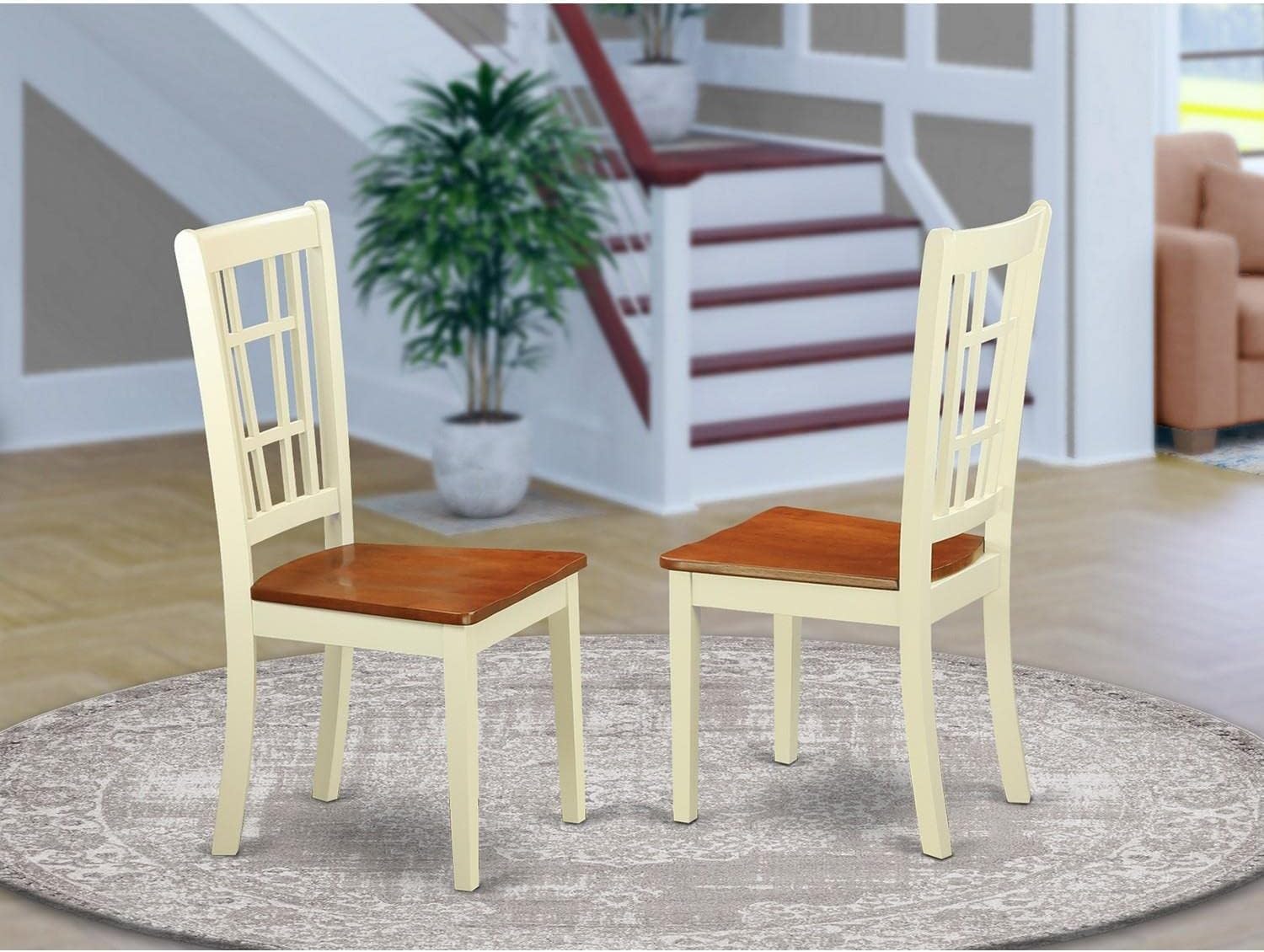 East West Furniture Modern Dining Chairs, Set of 2, Buttermilk & Cherry