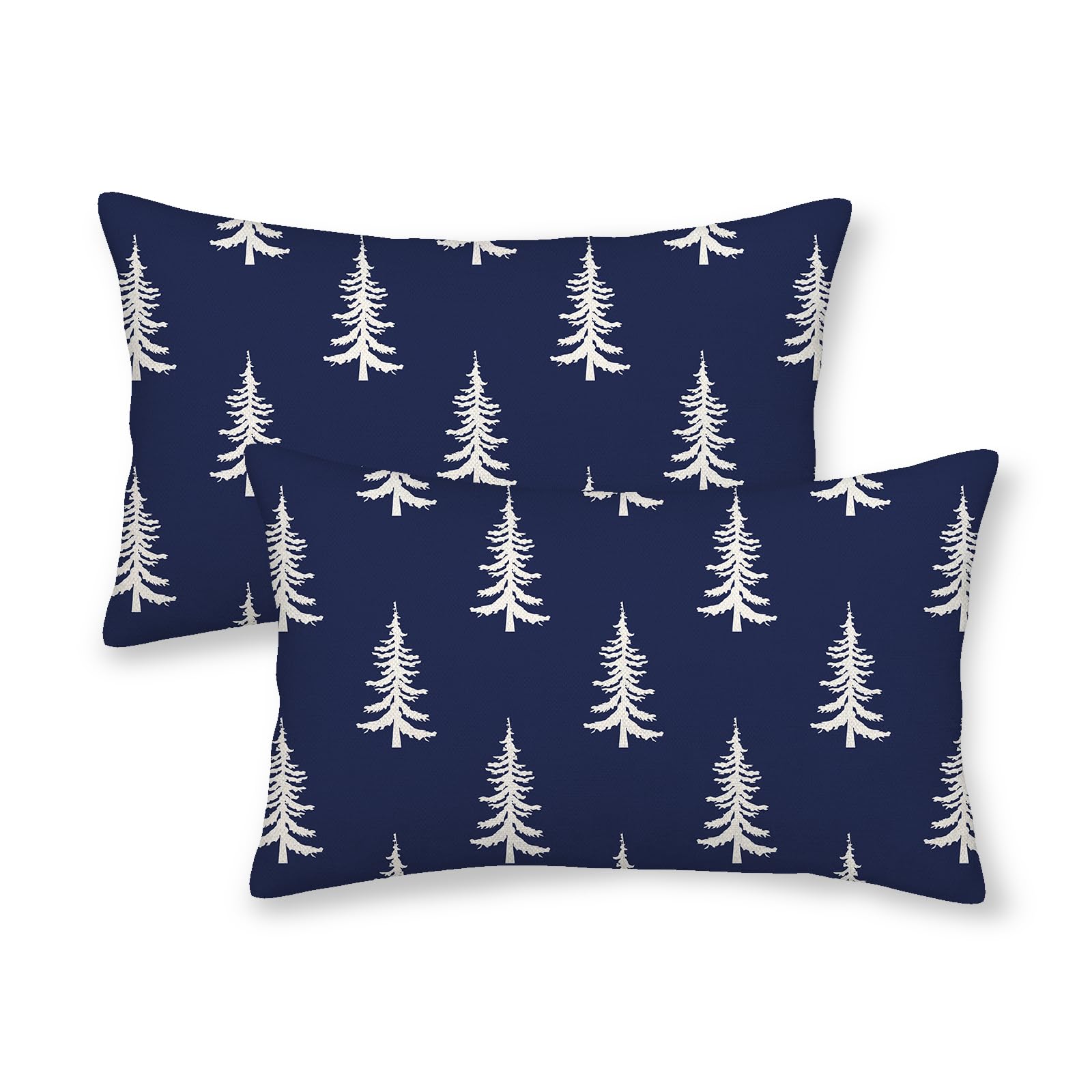 Cxmeifly Christmas Pillow Covers 12X20 Inch Set Of 2 Navy Blue Cream Christmas Tree Decor Throw Pillows Winter Xmas Holiday Outd