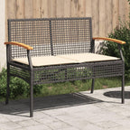 vidaXL Garden bench with cushion poly rattan and acacia wood black