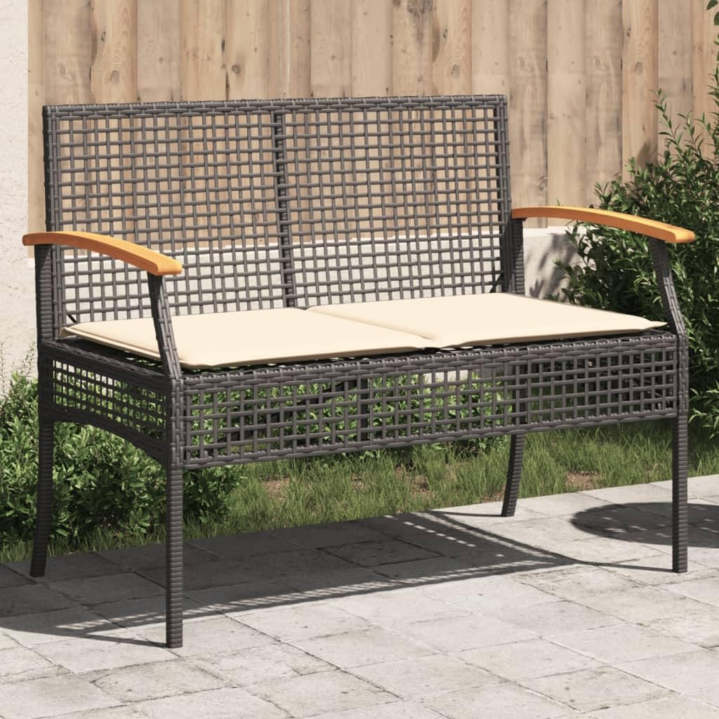 vidaXL Garden bench with cushion poly rattan and acacia wood black