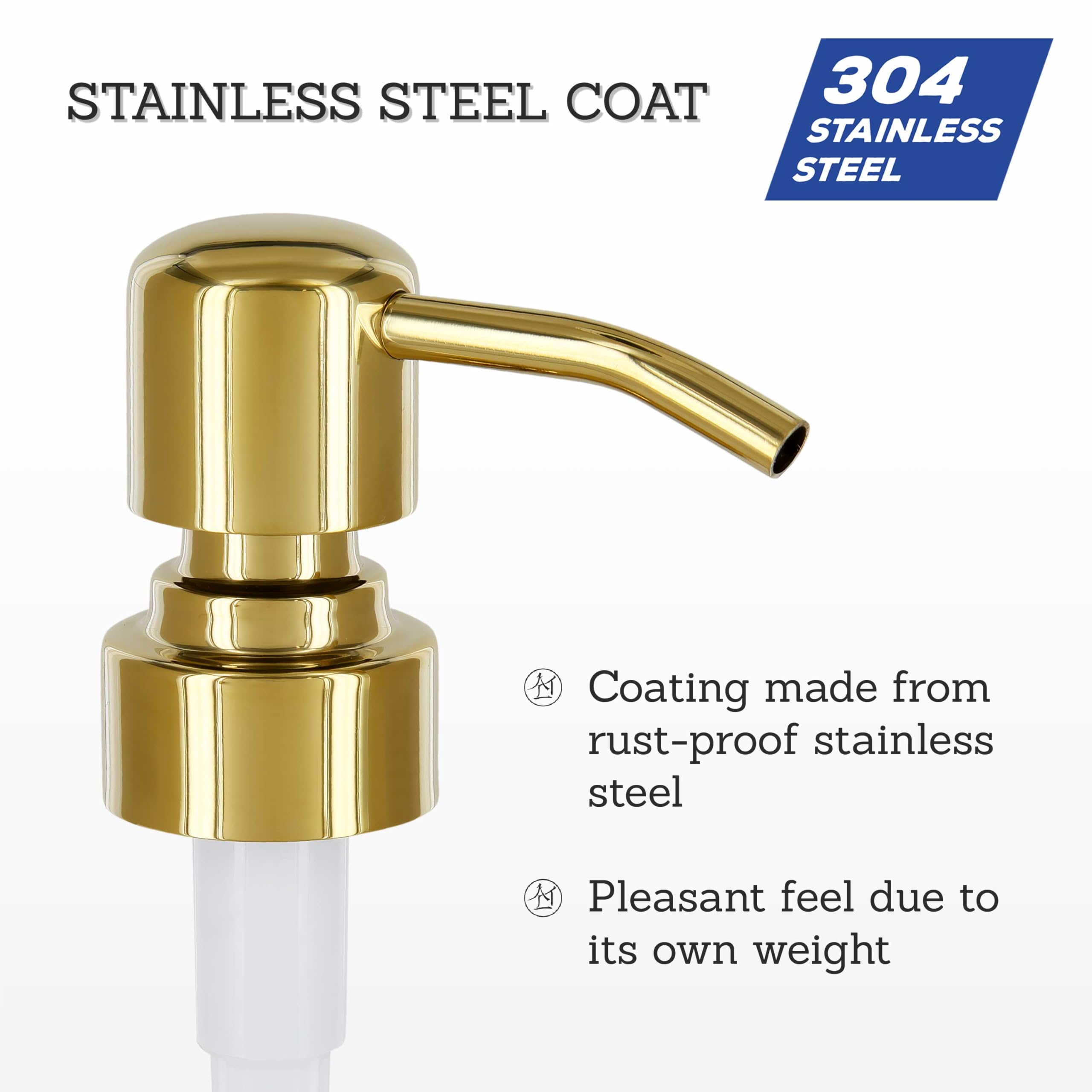 Altglas Four Pack - 4X Stainless Steel Soap Dispenser Pump 'Zagreb' As Replacement For Liquid Hand Soap Bottles (Shiny Gold) - F