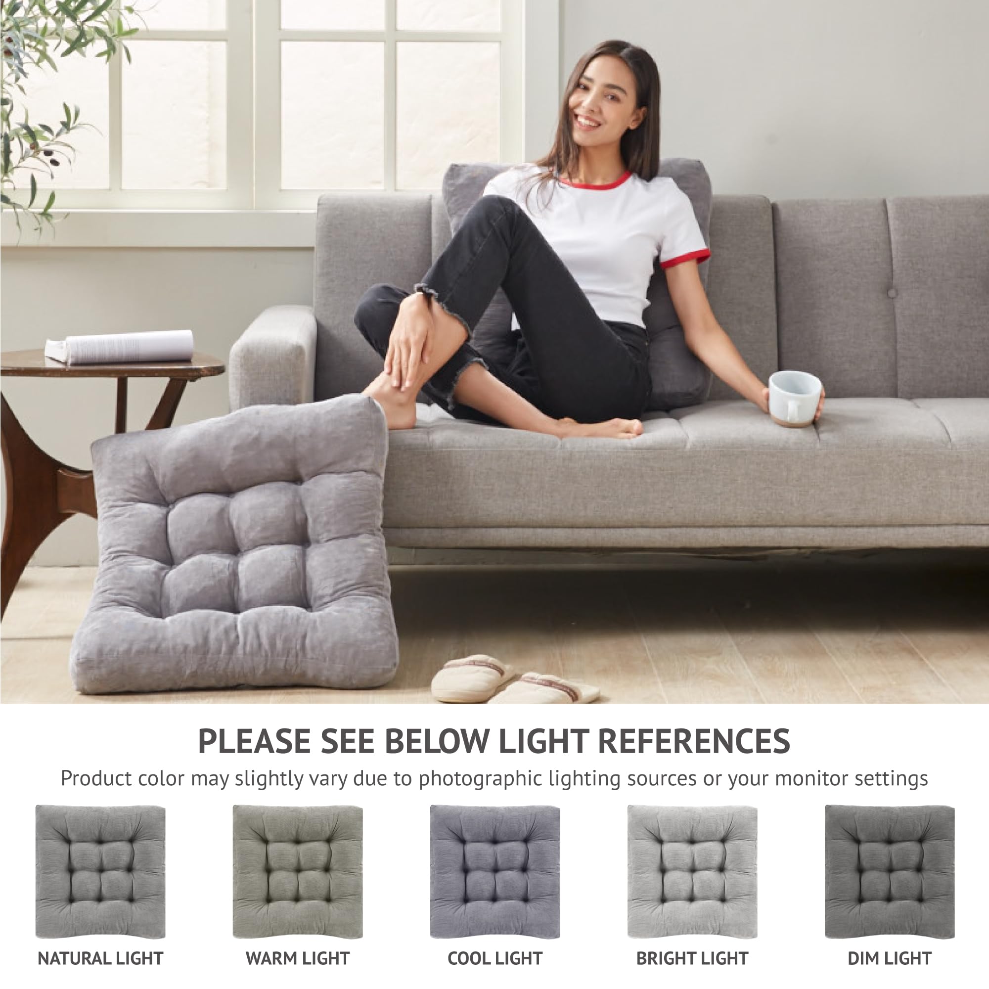 Degrees Of Comfort Meditation Floor Pillow, Square Large Pillows Seating For Adults, Gray Tufted Corduroy Cushions For Outdoor Yoga Tatami Fireplace Living Room, Grey, 22X22 Inch