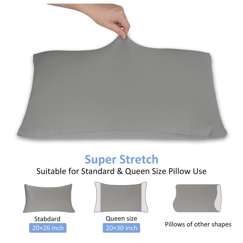 Jersey Knit Pillow Cases Standard/Queen Set Of 2 - Grey Pillowcases With Ultra Soft T-Shirt Like Microfiber Blend - Envelope Clo