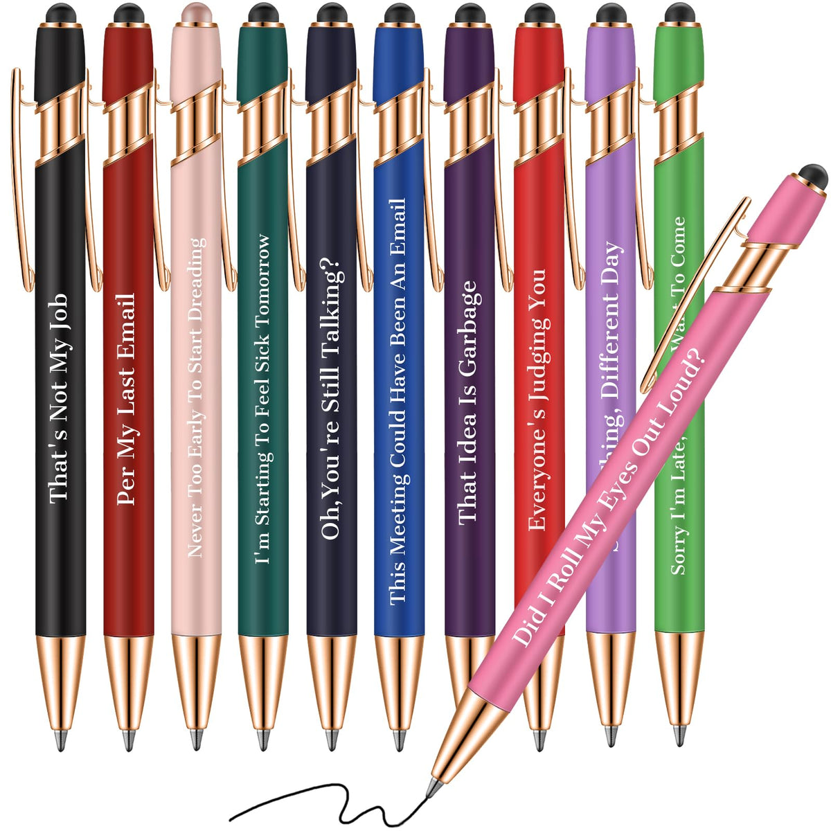 Snarky Funny Office Pens,12 Pcs Negative Sarcastic Hilarious Quotes Work Ballpoint Pens With Stylus Tip For Colleague Co-Workers