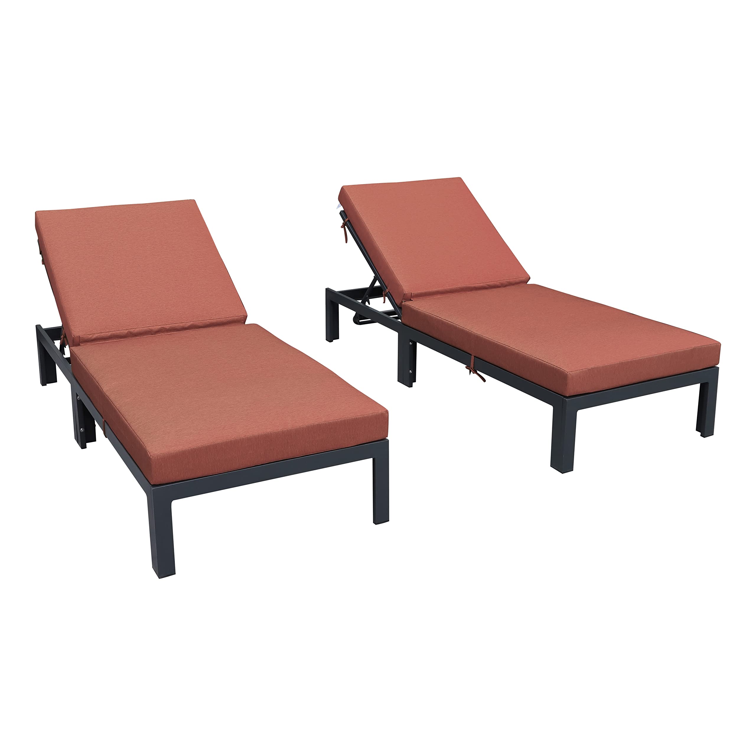 LeisureMod Chelsea Modern Aluminum Outdoor Chaise Lounge Chair with Cushions Set of 2, Orange