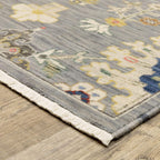 HomeRoots 509322 8 x 11 ft. Gray Ivory Gold Salmon Red Blue & Green Oriental Power Loom Stain Resistant Rectangle Area Rug with Fringe