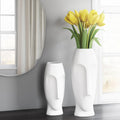 Howard Elliott Matte White Abstract Faces Ceramic Floor Vase Set, 2 Piece (Tall and Small), Decoration for Home, Office, Living 