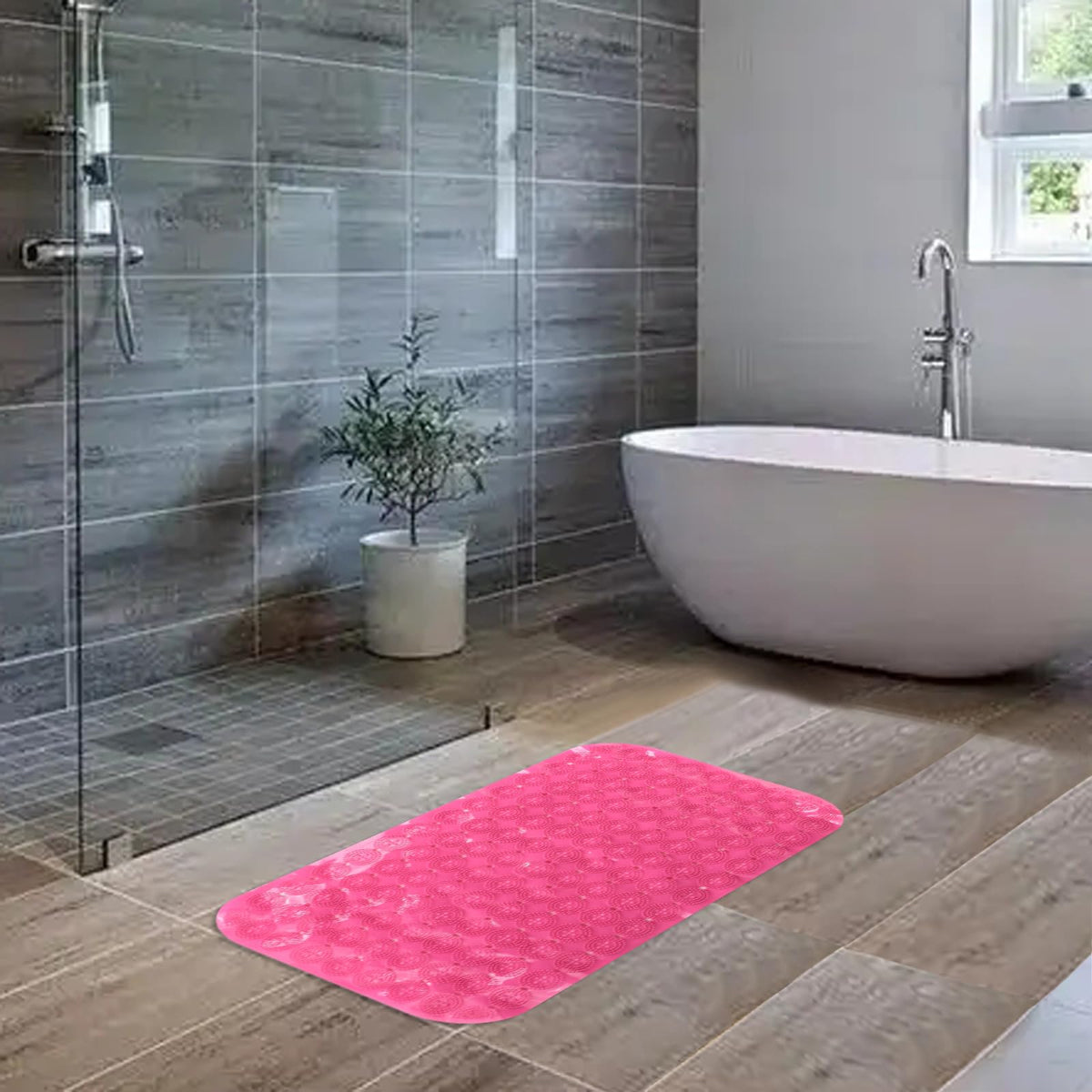 UMAI (66 * 37cm Machine Washable Bathroom Mat Floor Mat with Suction Cups | Quick Drying PVC Bathroom Mat | Bathroom Mats Water