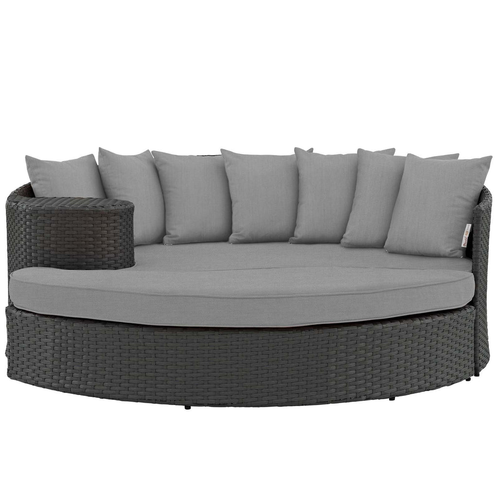 Modway Sojourn Wicker Rattan Outdoor Patio Sunbrella Fabric Daybed in Canvas Gray