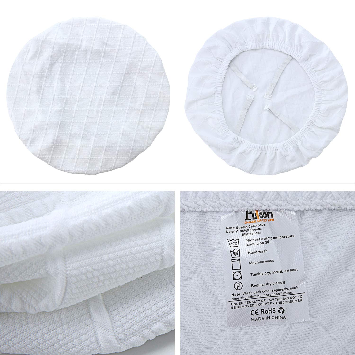 Fuloon Stretch Jacquard Chair Seat Covers Set Of 4, Removable Washable Dining Chair Covers Anti-Dust Dining Room Chair Covers Seat Cushion Slipcovers (4, White)