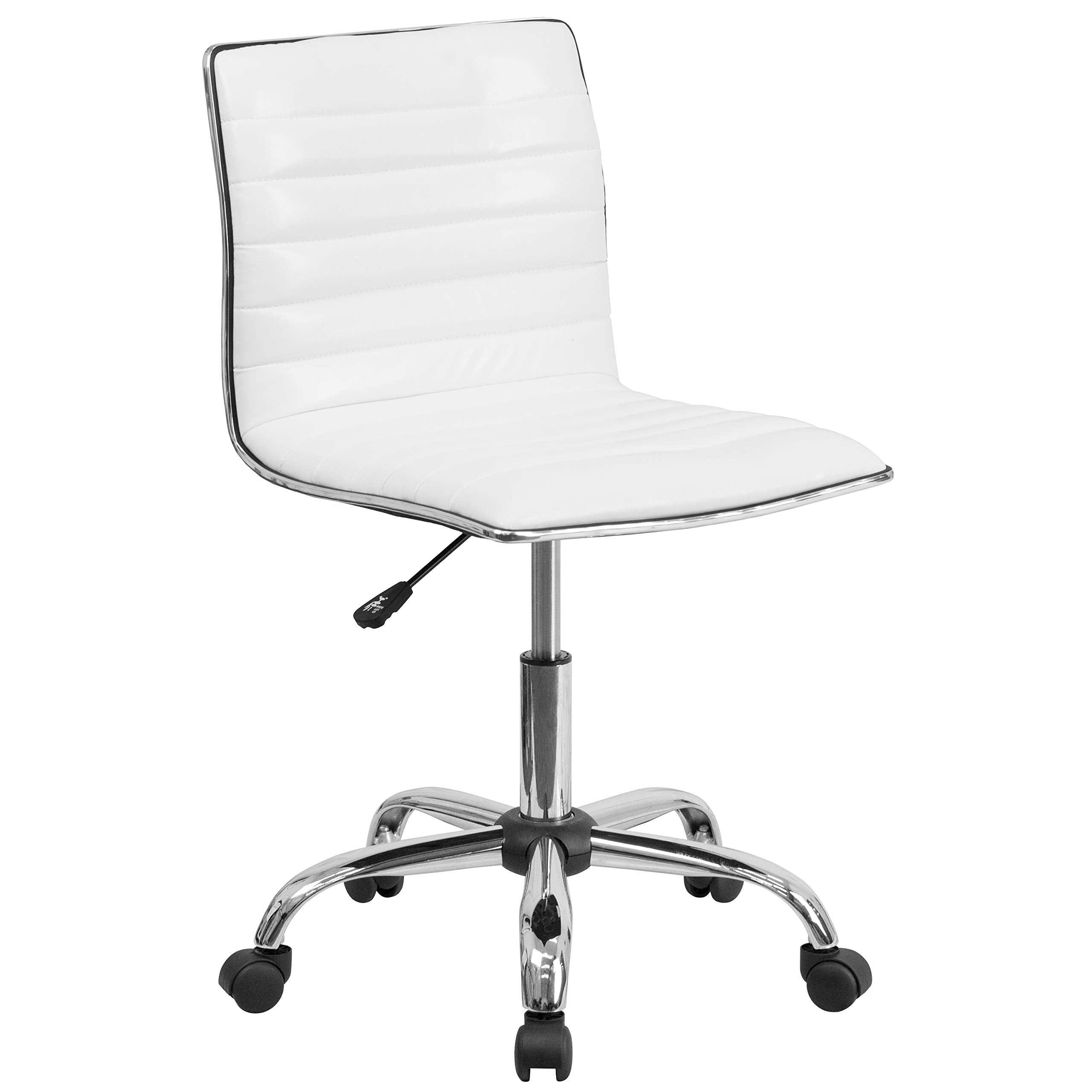 Flash Furniture Alan Low-Back Ribbed Upholstered Vinyl Swivel Desk Chair with Padded Seat, Modern Adjustable Height Padded Offic