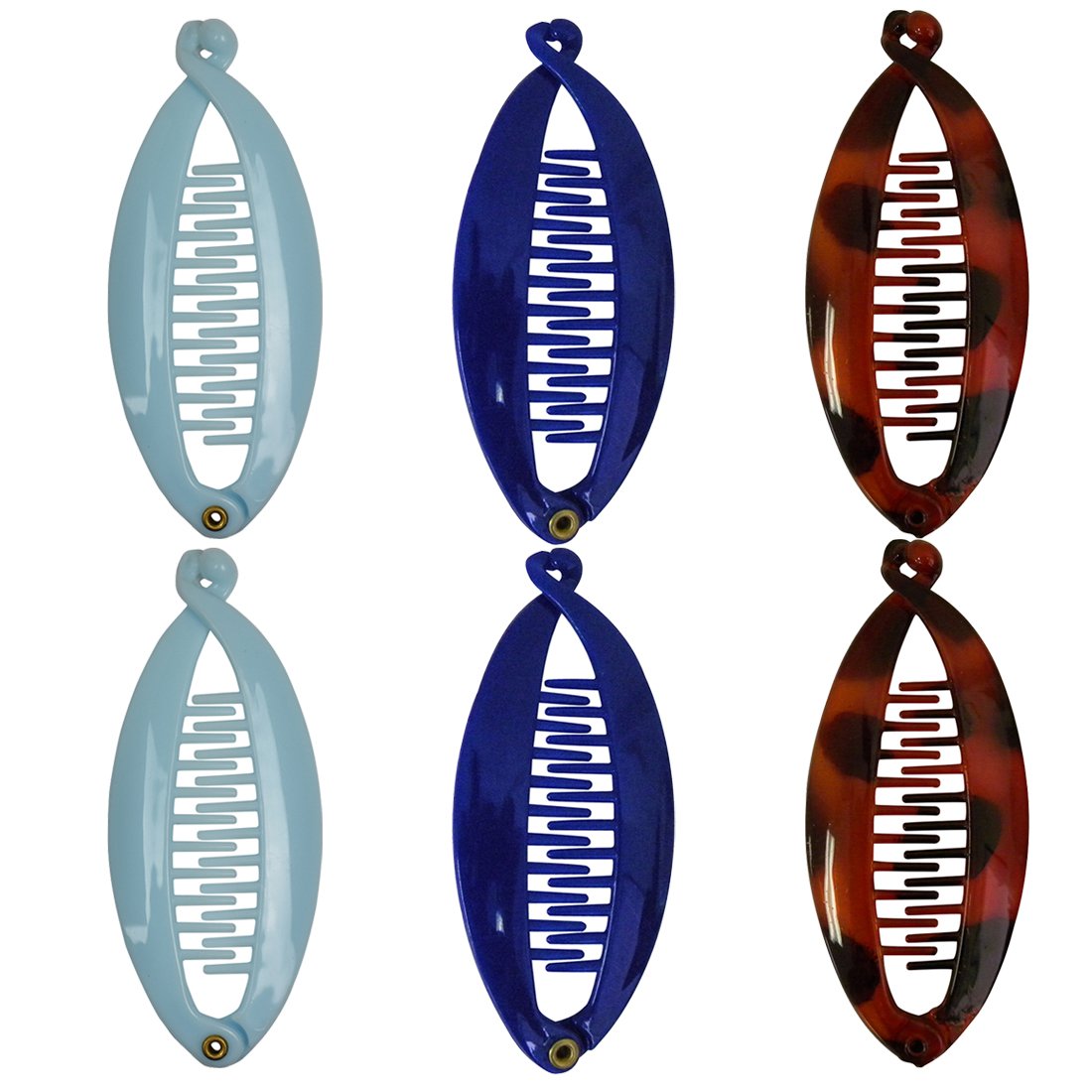 Set Of 6 Mini Banana Clips - Royal Pale Blue Tortoise
