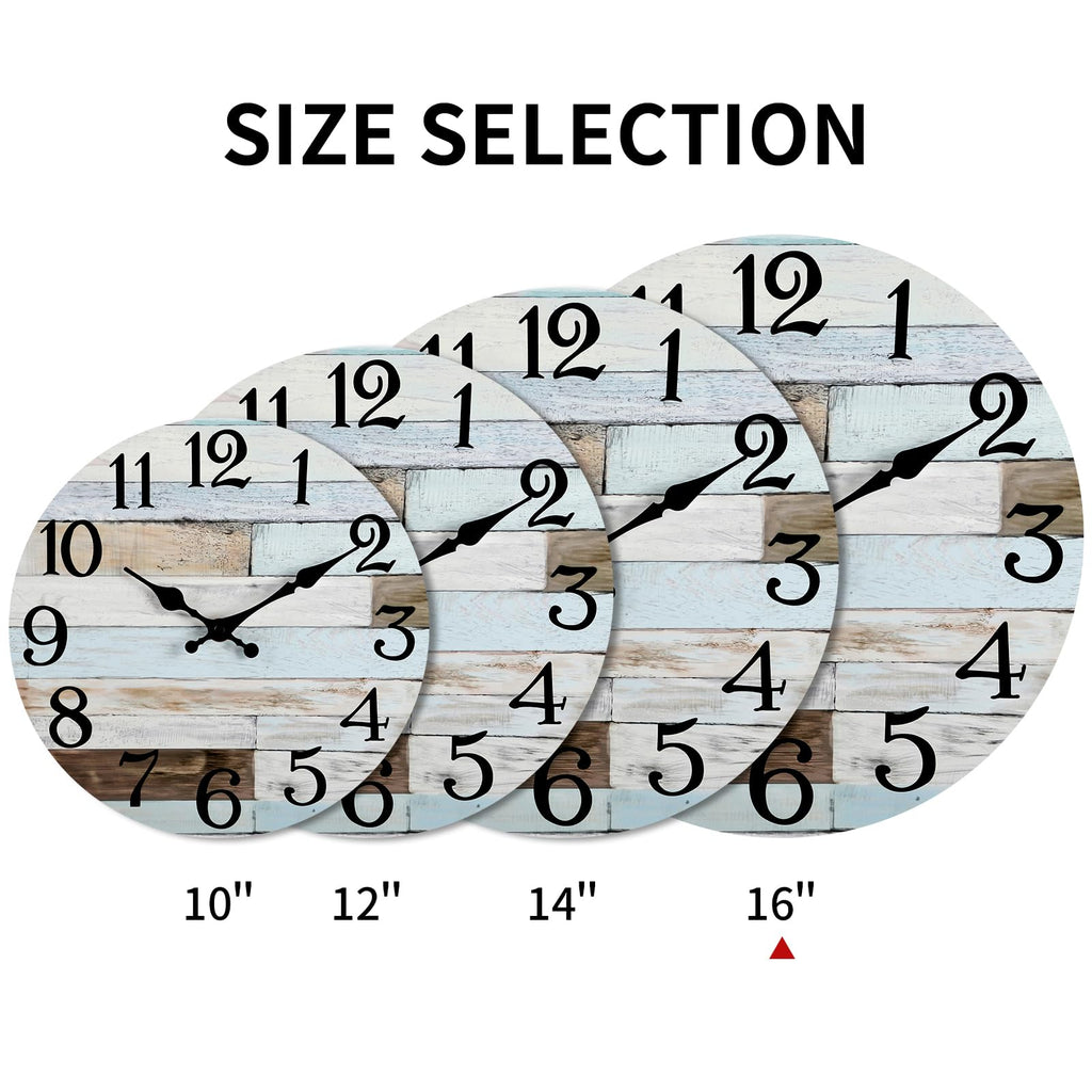 Kecyet Wall Clock - 16 Inch Large Silent Non-Ticking Wall Clocks Battery Operated Coastal Country Style Decorative For Living Ro