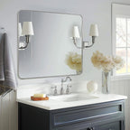Andy Star Chrome Bathroom Mirror, 24   X40    Polished Nickel Rounded Corner Rectangle Mirror, Modern Metal Frame Bathroom Vanit